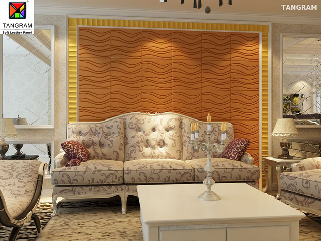 Woven Fabric Lemon Yellow Sofa Wall Wave Panel