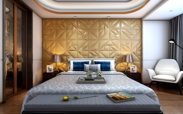 Linen Fabric Blue Hotel Leather Wall Panel